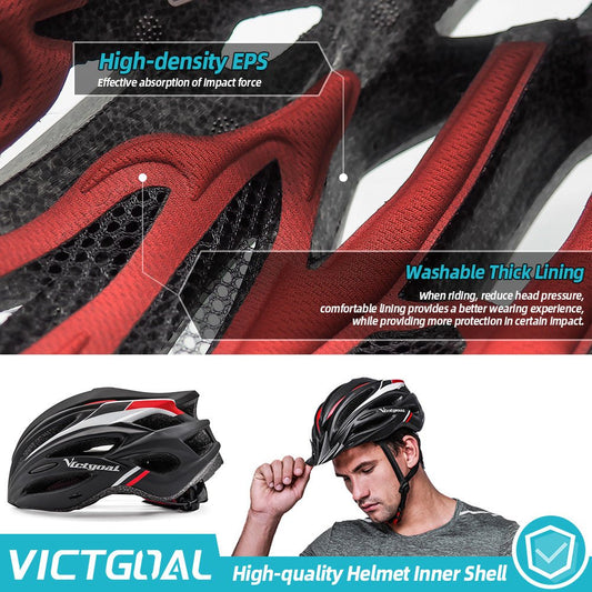 MTB Bicycle Helmet w/ LED Taillight & Sun Visor Adults Helmets VICTGOAL adultshelmets helmets