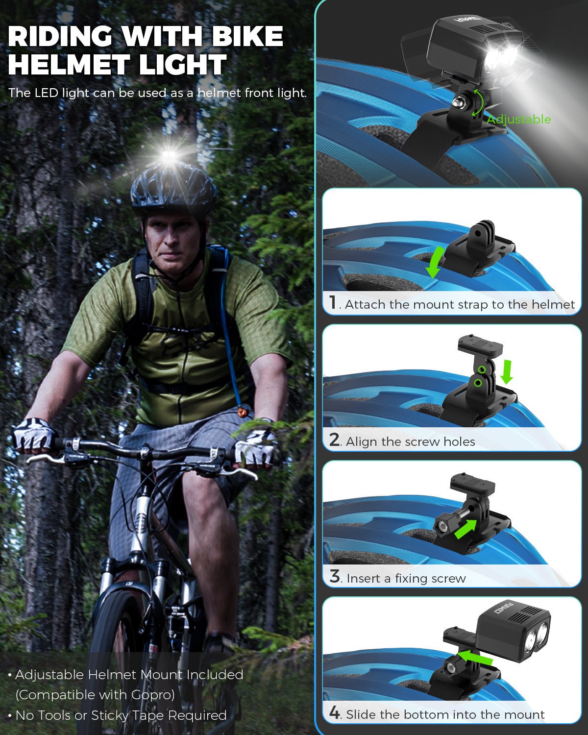 Ultra Bike Light for Helmet & Handlebar Dual Beam 1000 Lumen Lights VICTGOAL accessories adultshelmets helmets
