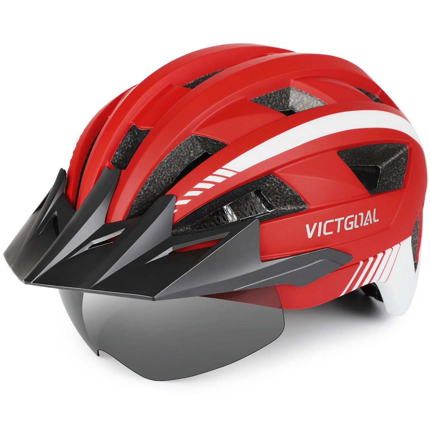 VICTGOAL Bike Helmet for Men Women with Led Light Detachable Magnetic Goggles Removable Sun Visor Mountain & Road Bicycle Helmets Adjustable Size Adult Cycling Helmets VICTGOAL
