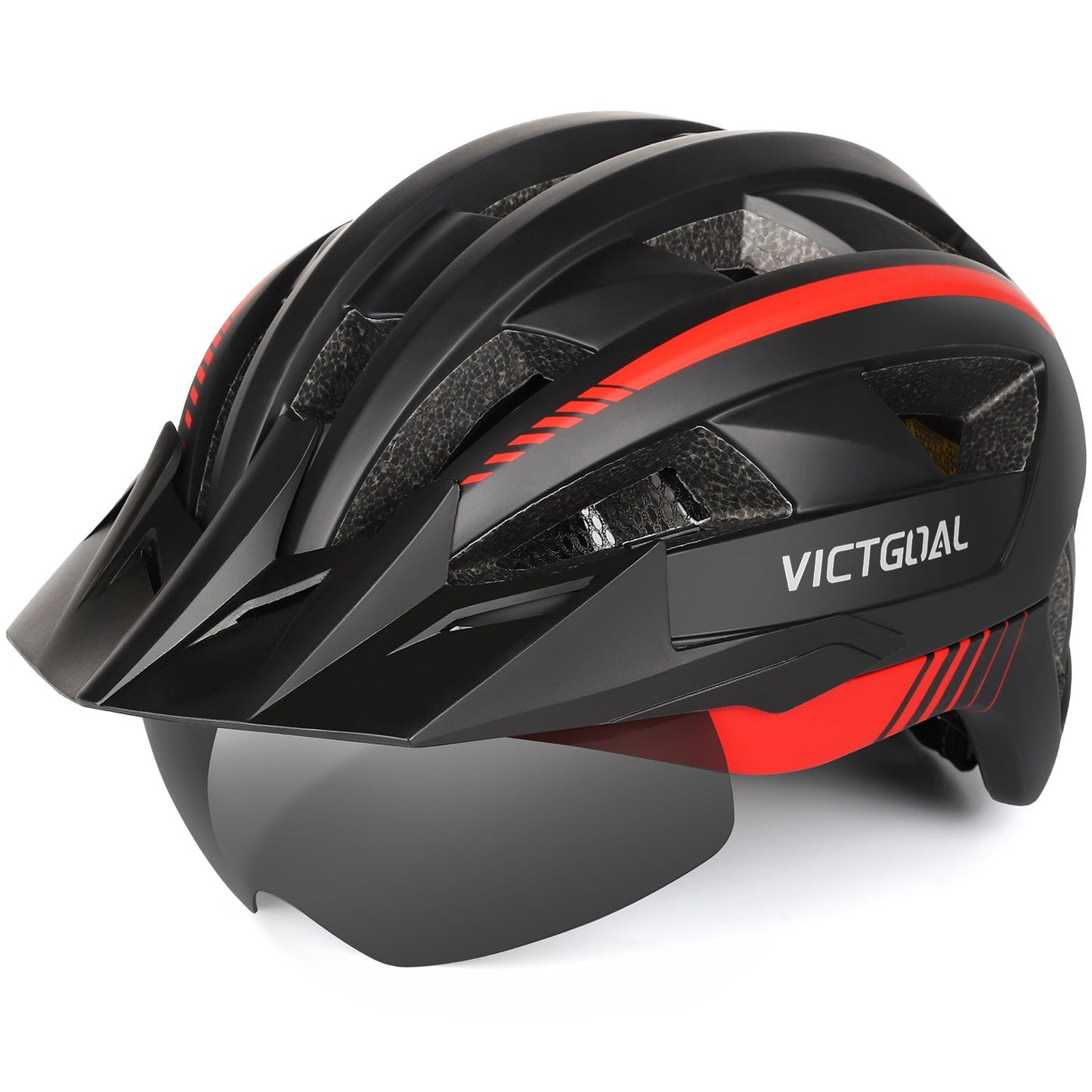 VICTGOAL Bike Helmet for Men Women with Led Light Detachable Magnetic Goggles Removable Sun Visor Mountain & Road Bicycle Helmets Adjustable Size Adult Cycling Helmets VICTGOAL