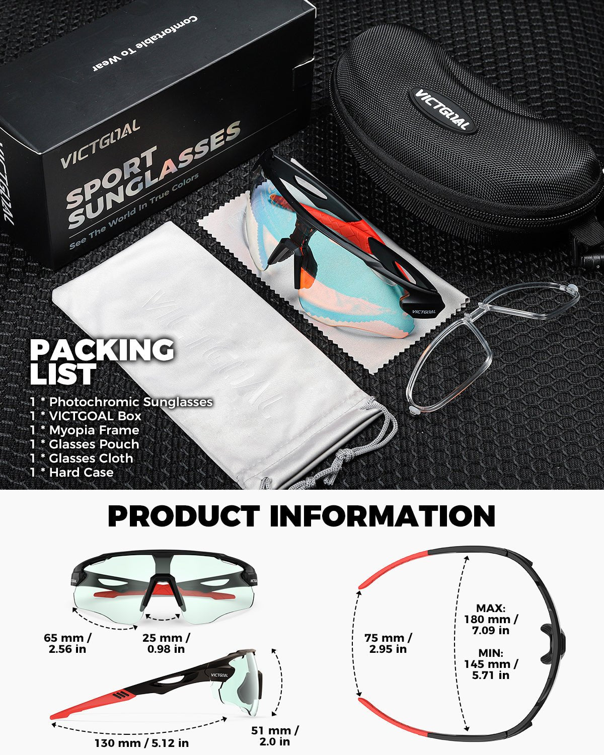 VICTGOAL Cycling Glasses Photochromic Sunglasses for Men Women TR90 Frame Glasses with UV Protection MTB Glasses for Cycling VICTGOAL