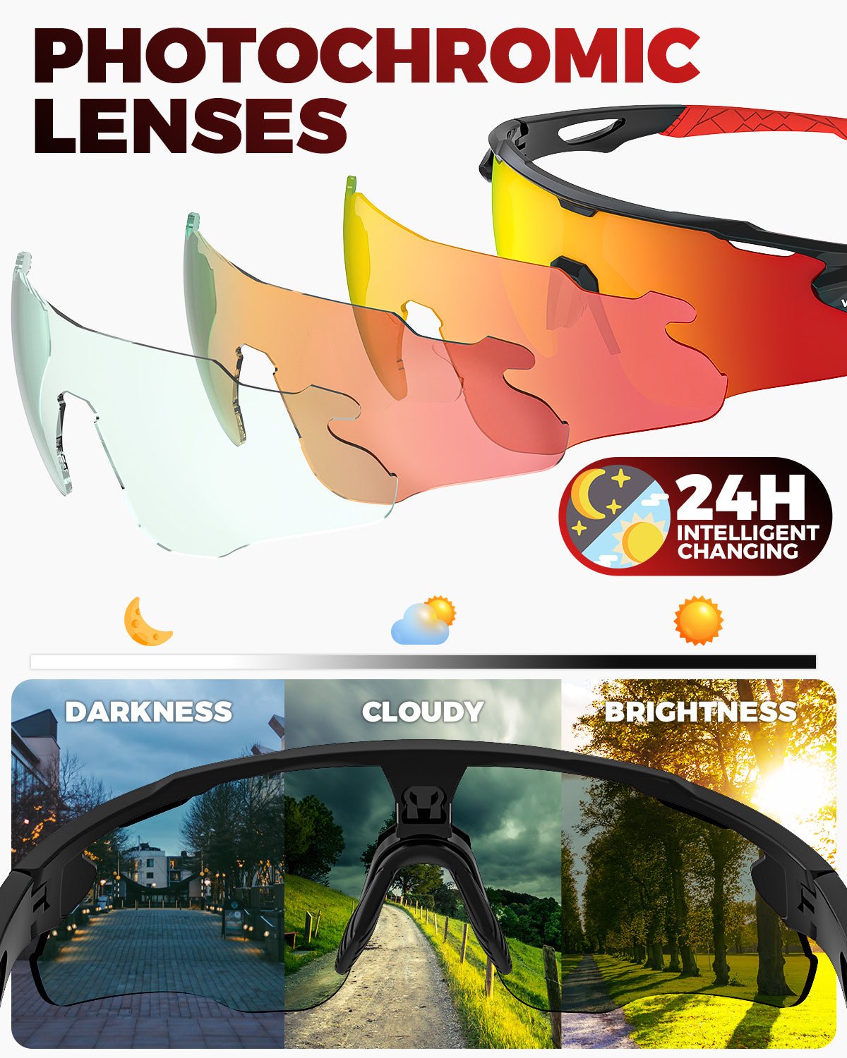VICTGOAL Cycling Glasses Photochromic Sunglasses for Men Women TR90 Frame Glasses with UV Protection MTB Glasses for Cycling VICTGOAL