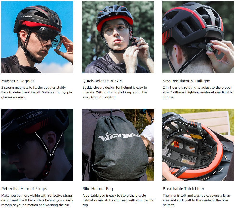 Goggles Bike Helmet w/ LED Lamp & Visor For Adults & E-bikers Adults Helmets VICTGOAL adultshelmets helmets