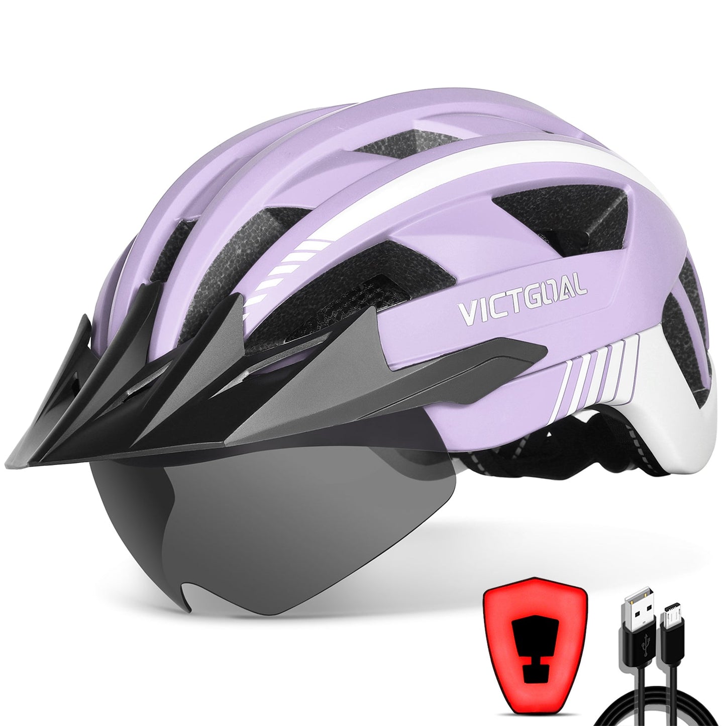 Goggles Bike Helmet w/ USB Lamp & Visor For MTB & E-bike Riders Adults Helmets VICTGOAL adultshelmets helmets