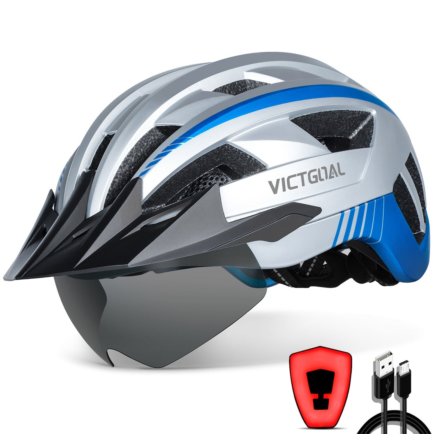Goggles Bike Helmet w/ USB Lamp & Visor For MTB & E-bike Riders Adults Helmets VICTGOAL adultshelmets helmets