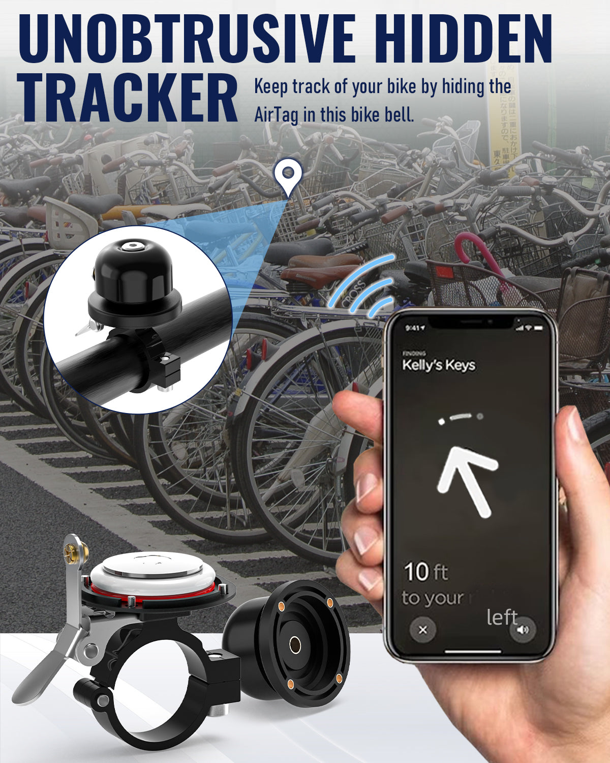 VICTGOAL Anti-Theft Loud Sound Bicycle Bell for Apple AirTag
