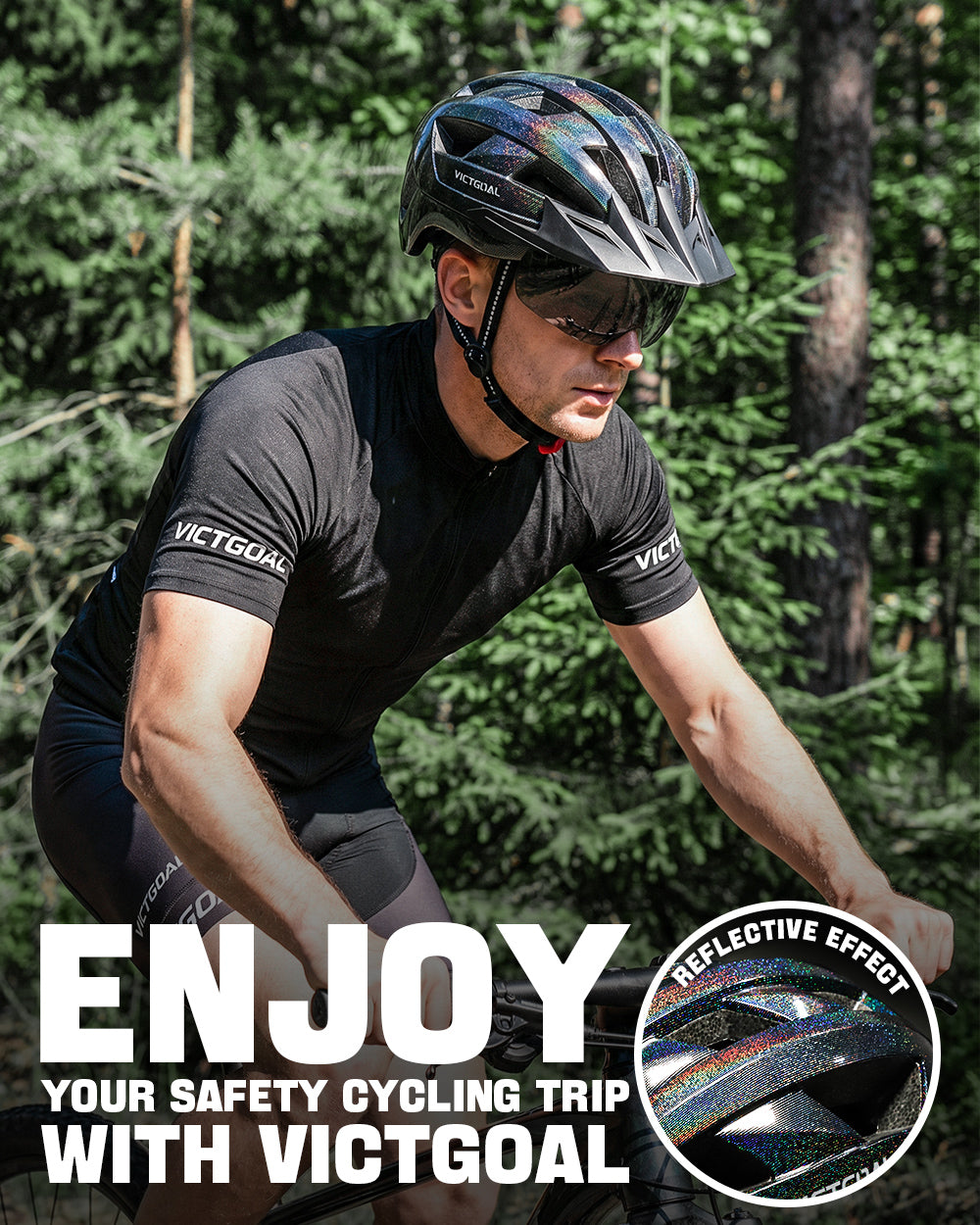 GLITTER Road Bike Helmet w/ Sun Visor, Magnetic Goggle & LED Rear Light