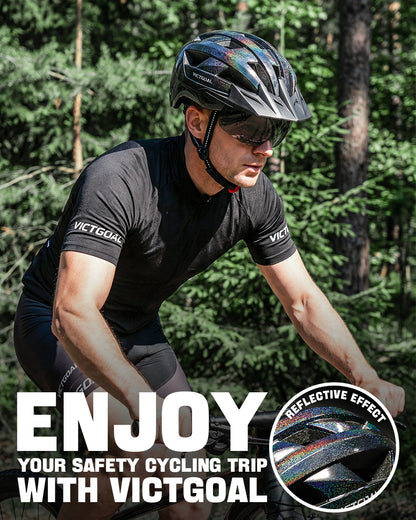 GLITTER Road Bike Helmet w/ Sun Visor, Magnetic Goggle & LED Rear Light