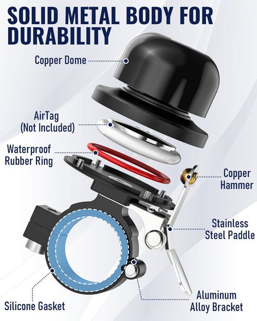 Loud bike bell with discreet AirTag storage for commuter security