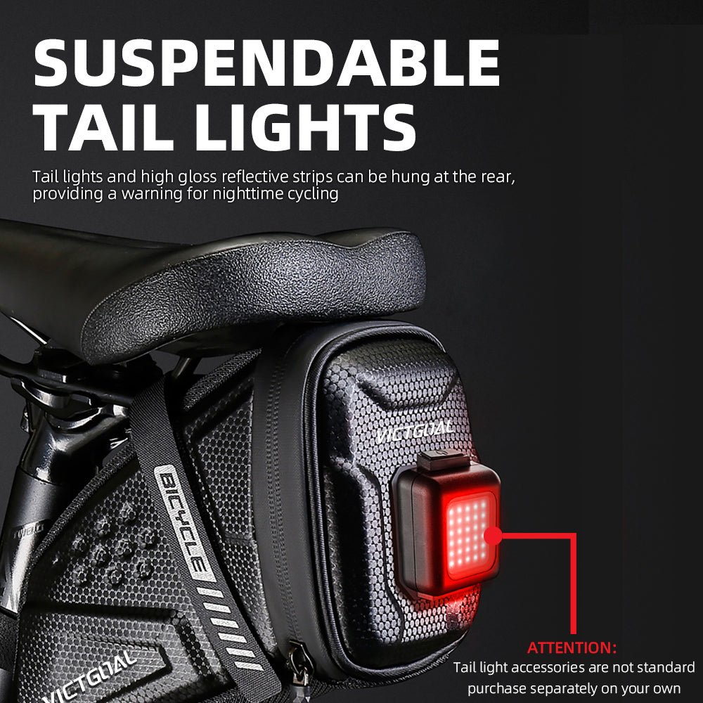 Bike saddle storage bag with streamlined rear profile