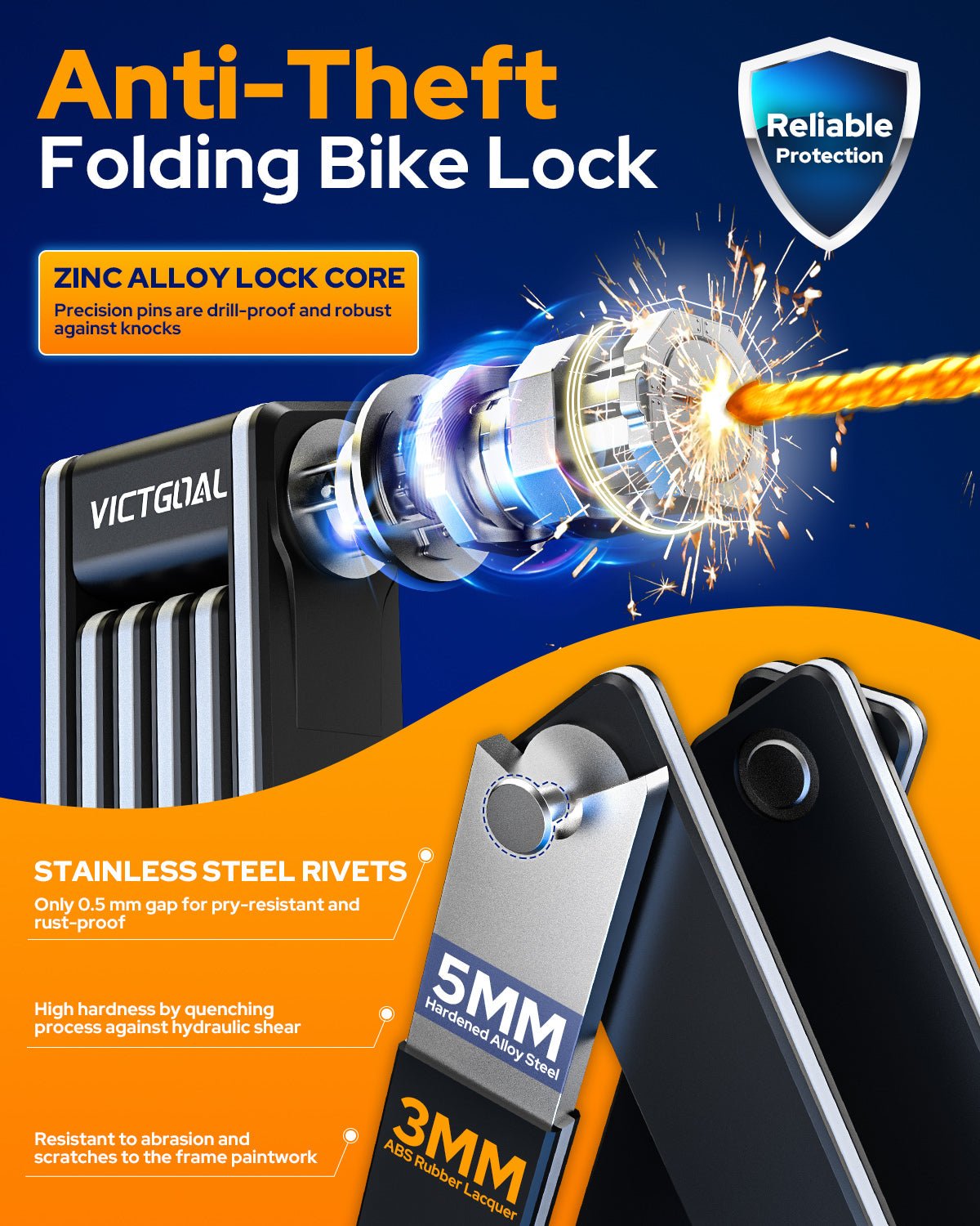 Anti-theft folding bicycle lock with discreet tracker storage