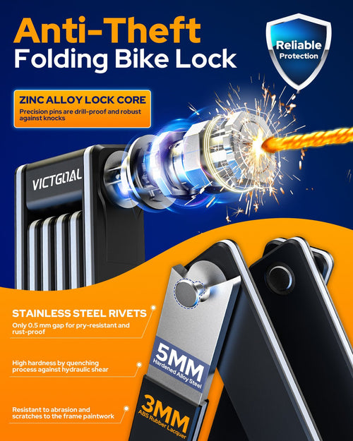 Anti-theft folding bicycle lock with discreet tracker storage