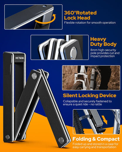 Folding Bike Lock with Hidden Holder for AirTag Tools VICTGOAL accessories