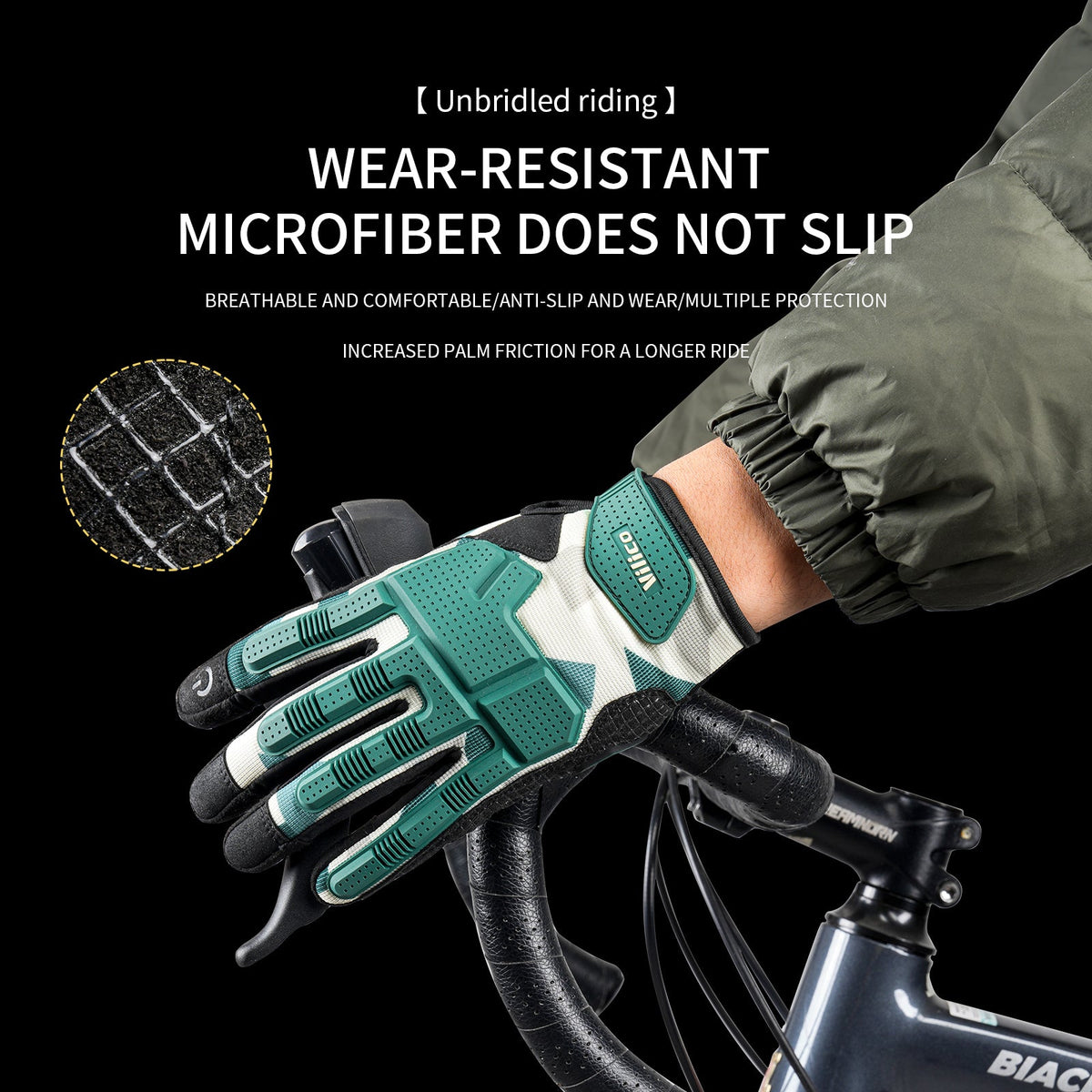 Gel padded glove palm and grip detail