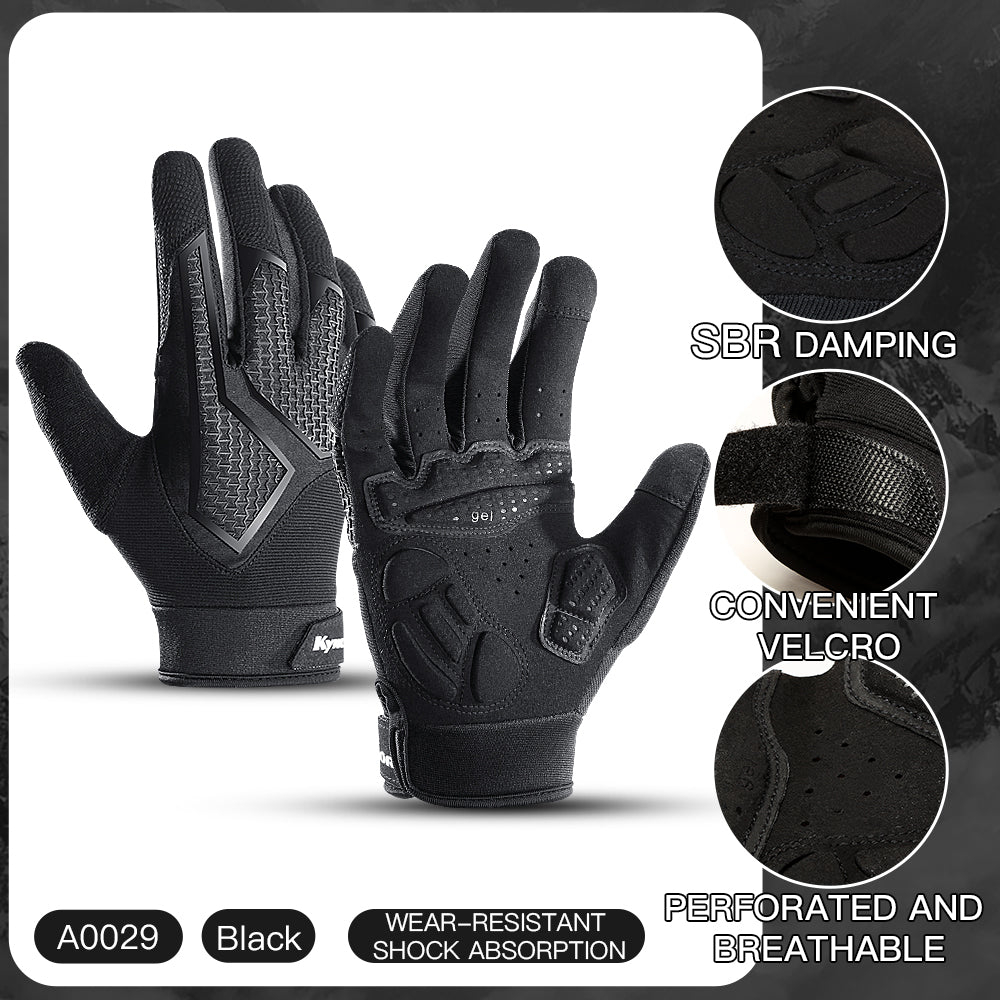 Breathable black bike gloves with shock-absorbing palm support
