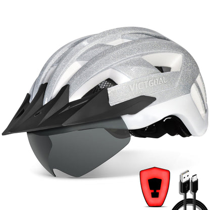 GLITTER Road Bike Helmet w/ Sun Visor, Magnetic Goggle & LED Rear Light Bike Helmet - Adult VICTGOAL feature - magnetic - goggles feature - rear - light feature - visor