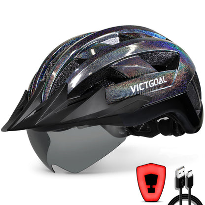GLITTER Road Bike Helmet w/ Sun Visor, Magnetic Goggle & LED Rear Light Bike Helmet - Adult VICTGOAL feature - magnetic - goggles feature - rear - light feature - visor