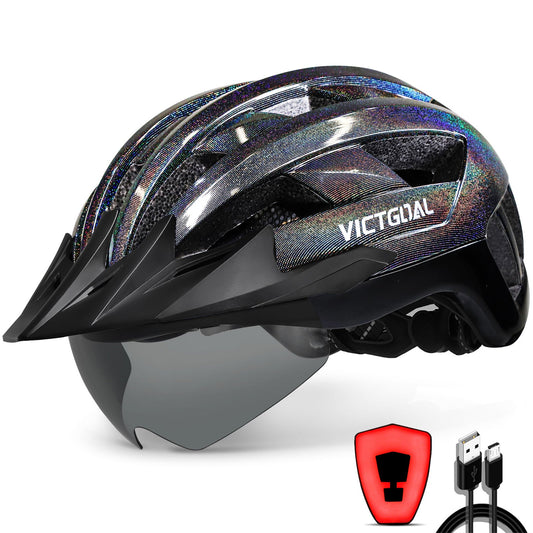 GLITTER Road Bike Helmet w/ Sun Visor, Magnetic Goggle & LED Rear Light Bike Helmet - Adult VICTGOAL feature - magnetic - goggles feature - rear - light feature - visor