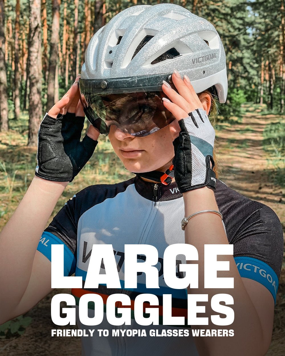 GLITTER Road Bike Helmet w/ Sun Visor, Magnetic Goggle & LED Rear Light Bike Helmet - Adult VICTGOAL feature - magnetic - goggles feature - rear - light feature - visor