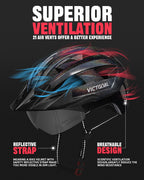 VICTGOAL adult bicycle helmet with goggles, visor and rear light