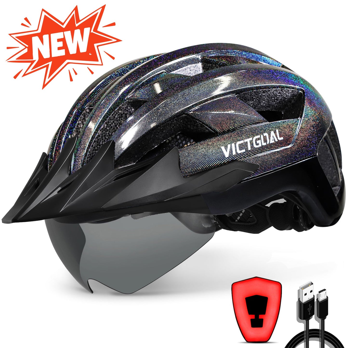 Goggles Bike Helmet w/ USB Lamp & Visor For MTB & E - bike Riders Adults Helmets VICTGOAL adultshelmets choice helmets