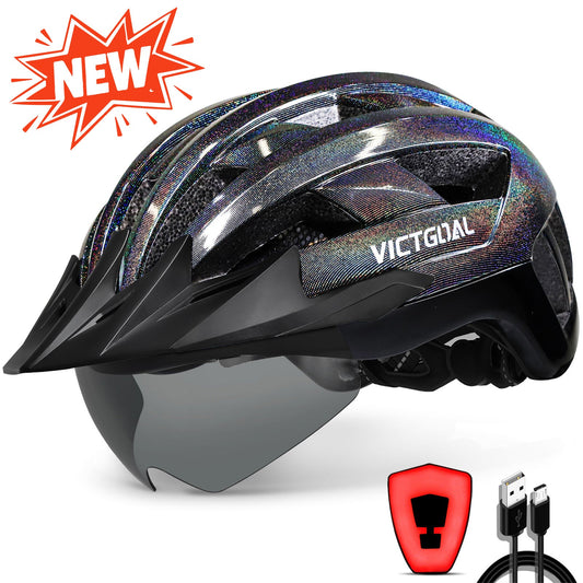Goggles Bike Helmet w/ USB Lamp & Visor For MTB & E - bike Riders Adults Helmets VICTGOAL adultshelmets choice helmets