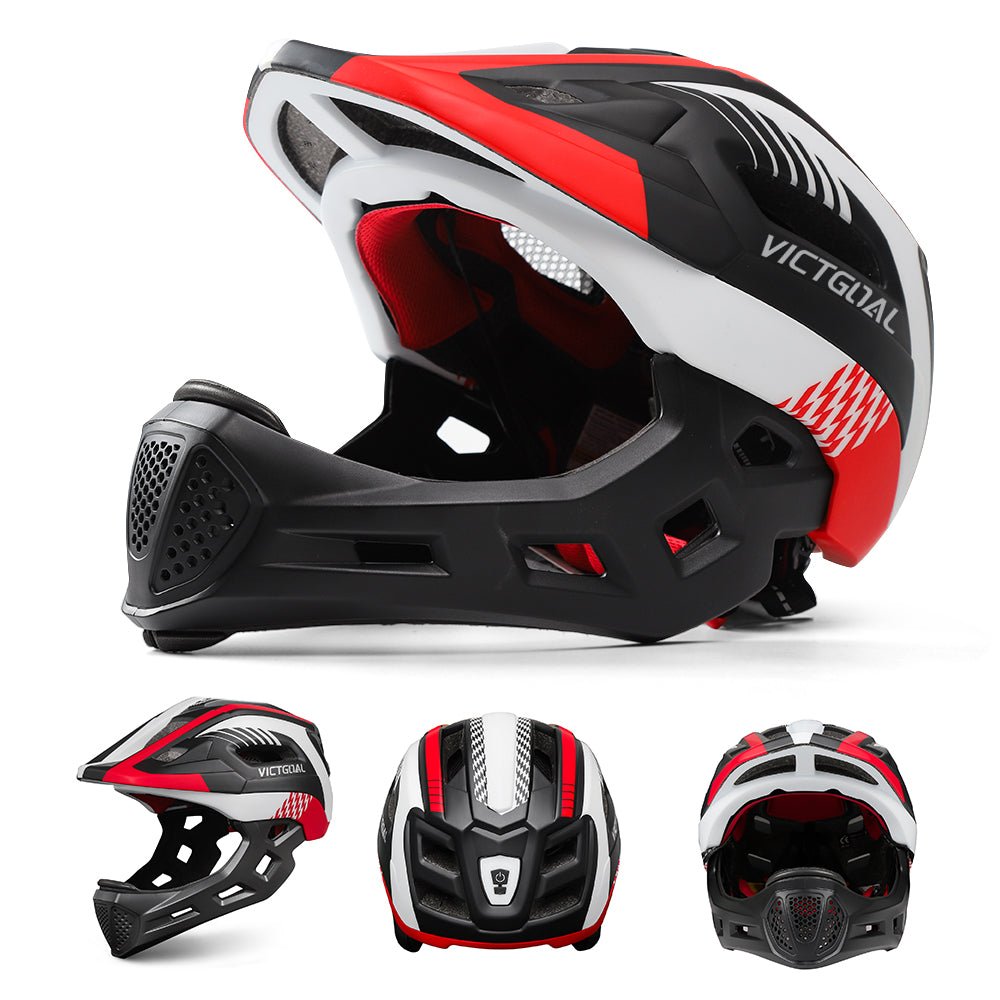 Kids Full-Face Bike Helmet with Removable Chin Bar & LED