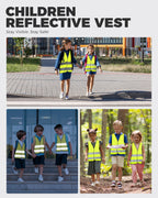 Child safety vest reflective strip and fastening detail