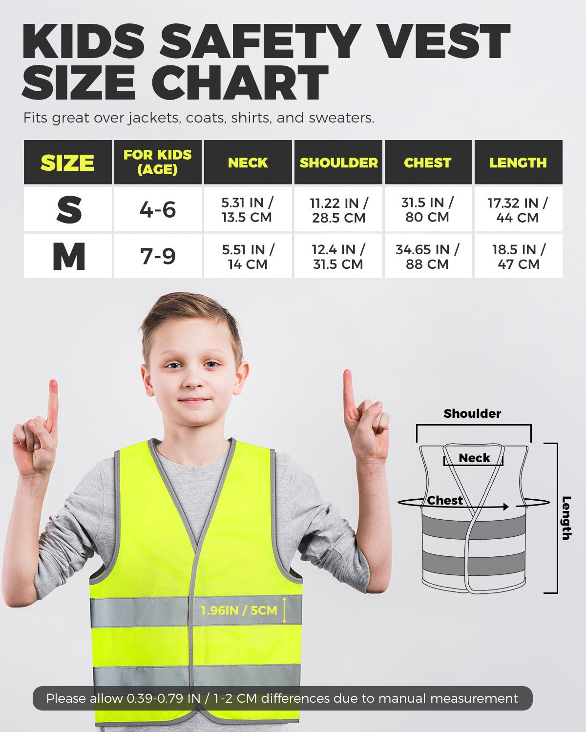 High-visibility child vest for school routes and family rides