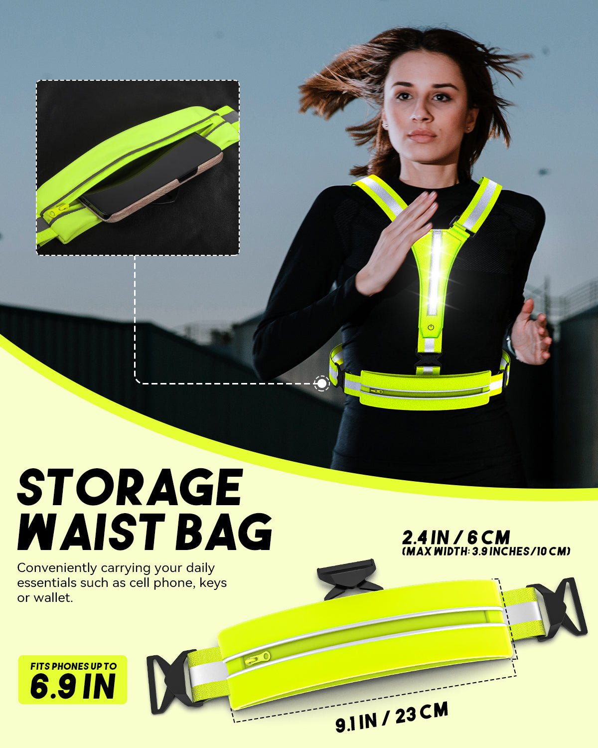 Lighted reflective vest for runners, riders and evening workouts