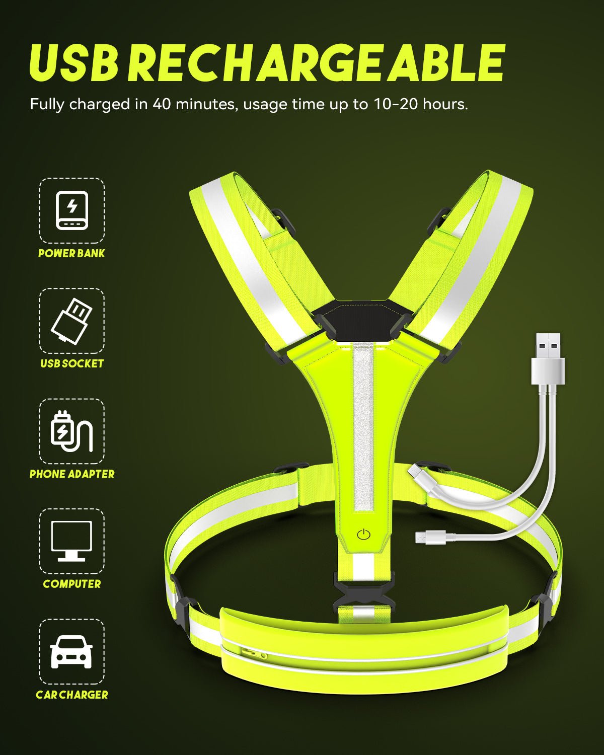 Reflective LED vest for low-light road safety and commuting