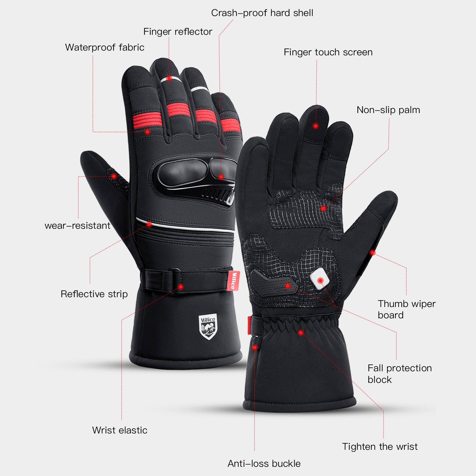 Motorcycle Gloves for Men and Women Full Finger Touchscreen Motorbike Gloves Goggles VICTGOAL gloves