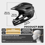 VA145 full-face MTB helmet size chart: Large fits 58-62 cm (22.8-24.4 in) head circumference