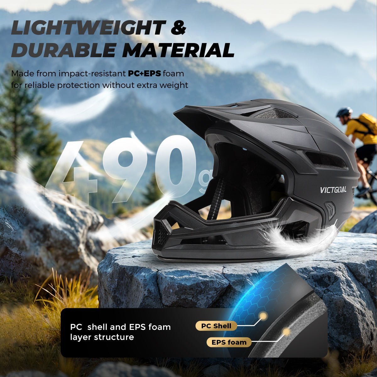 VA145 mountain bike helmet shell and visor detail