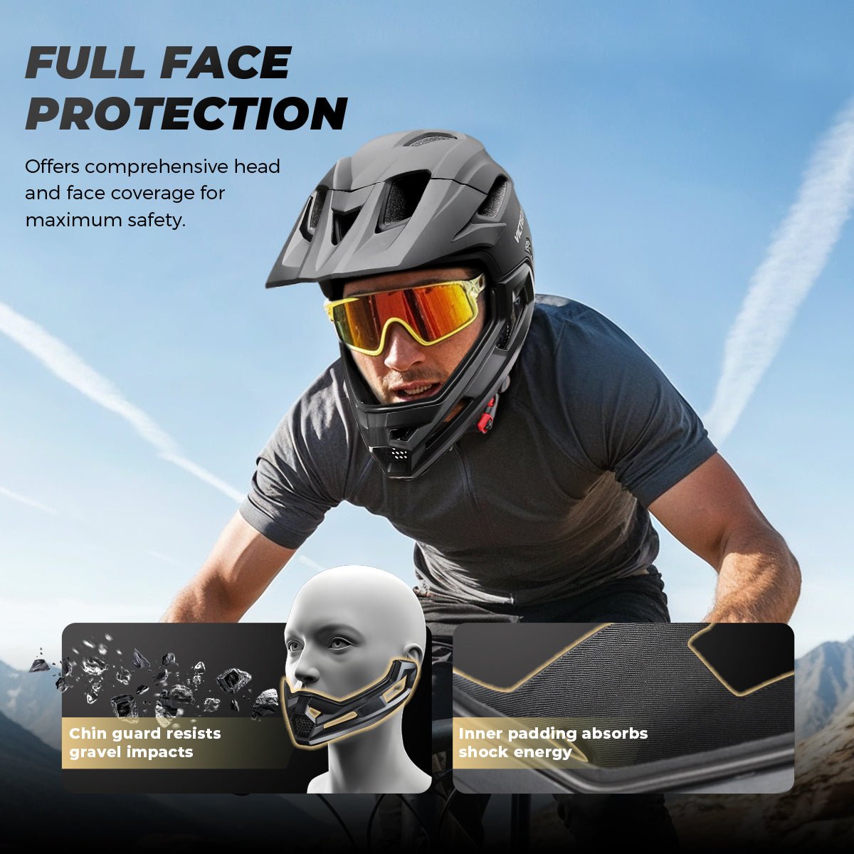 Ventilated full-face MTB helmet exterior