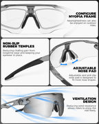 Photochromic bike glasses adjustable nose pad detail