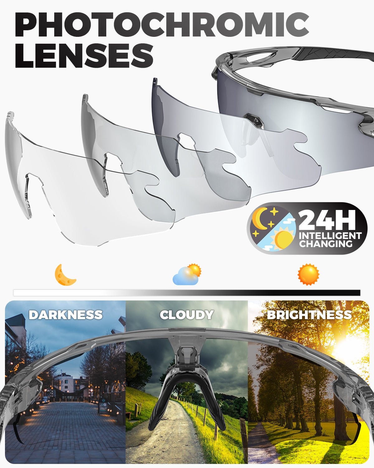 VICTGOAL VA309 photochromic cycling glasses front profile
