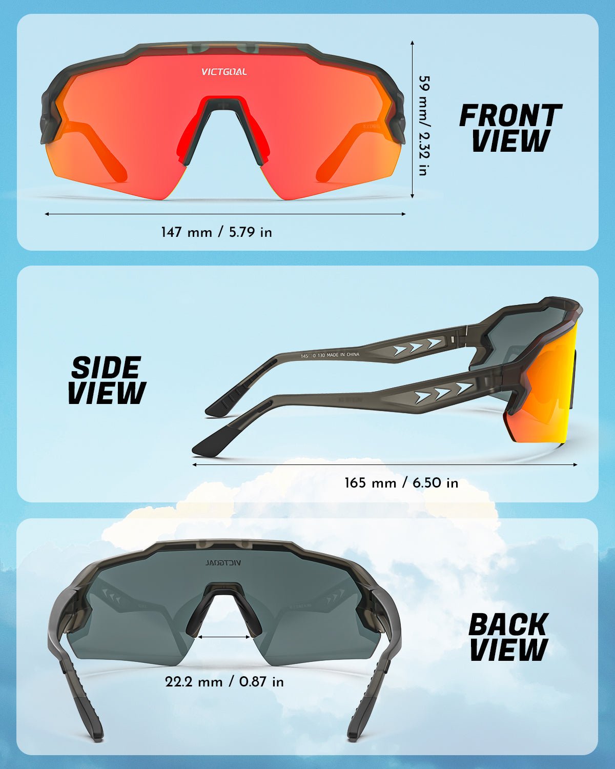 Cycling sunglasses side frame and temple view