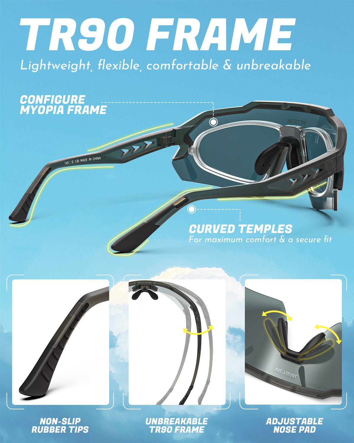 Lightweight UV400 cycling glasses for sunny outdoor routes