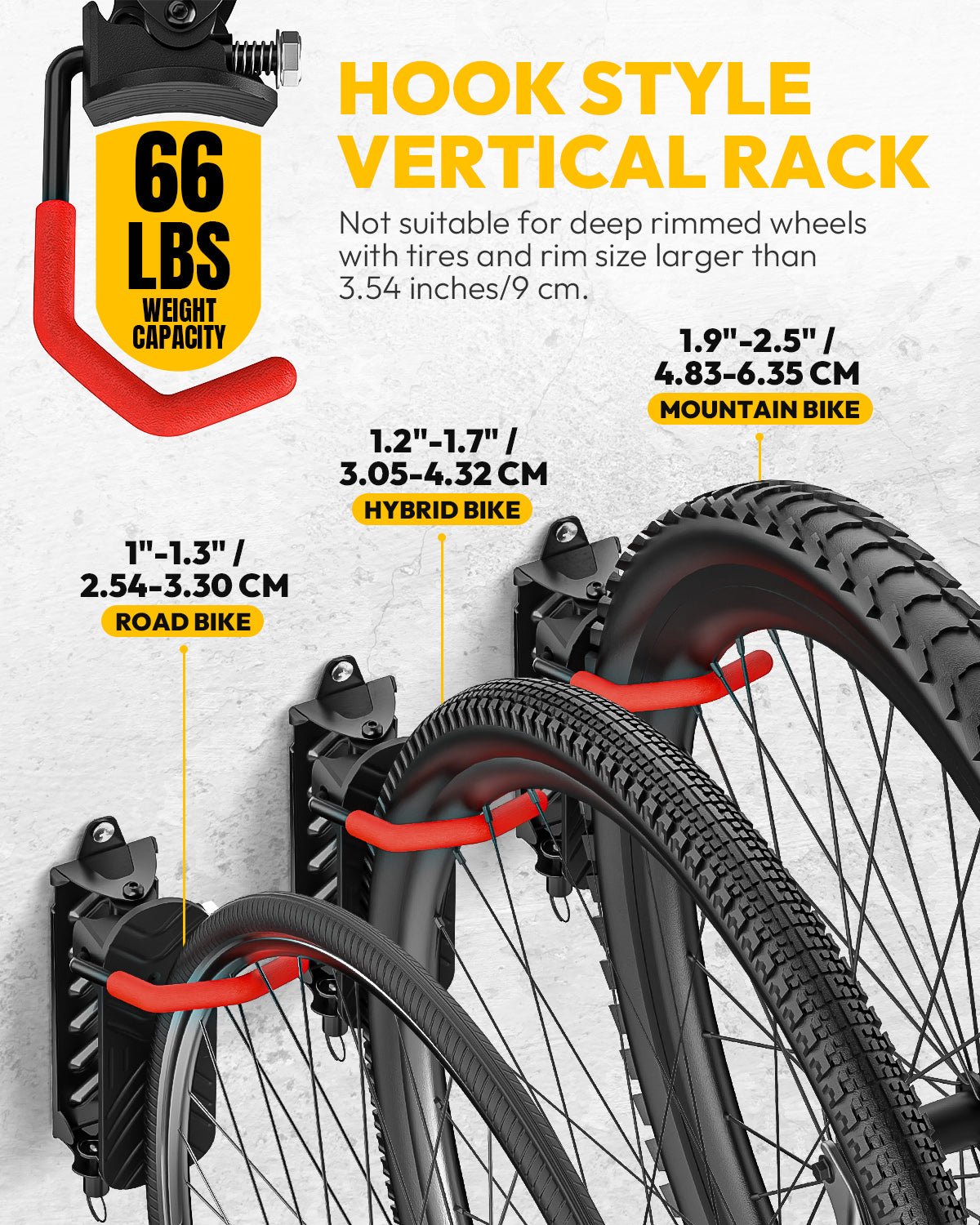 mountainbike wall mount Swivel Bike Rack for Indoor Bike Storage Size:2,1/2-3,1/2in (64-89mm) Reclaim your floor space THE RIGHT CYCLING SUNGLASSES core-200