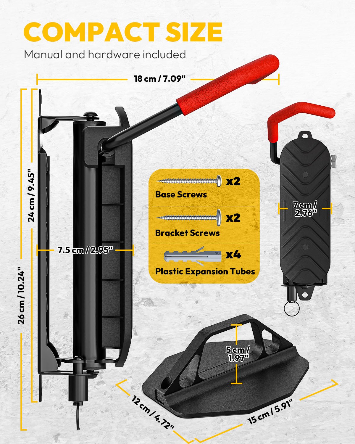 Wall mount bicycle support arm view