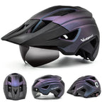 Adult cycling helmet with goggles and extra-large visor