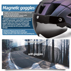 USB rear light bicycle helmet with integrated goggles