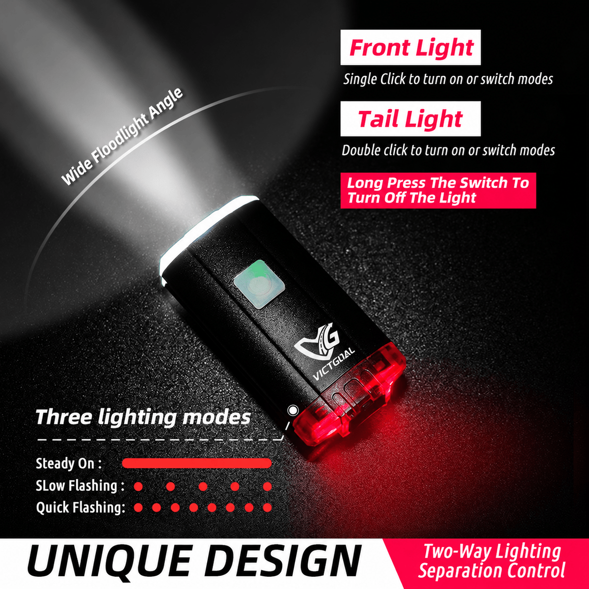 VICTGOAL 2-in-1 USB Front and Rear Bike Light for Helmet or Handlebar Lights VICTGOAL bike headlight bundle-bike-accessory front bike light