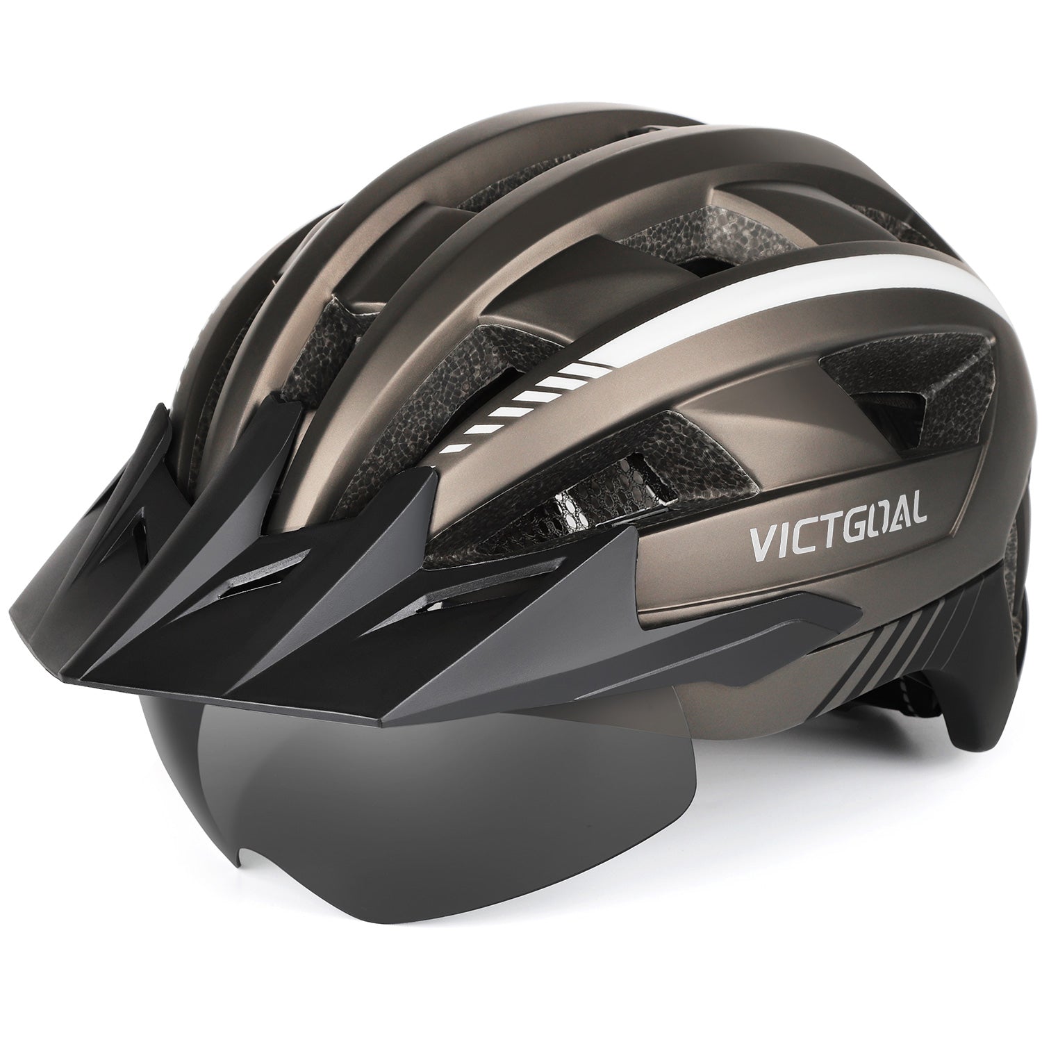 VICTGOAL Bike Helmet for Men Women with Led Light Detachable Magnetic Goggles Removable Sun Visor Mountain & Road Bicycle Helmets Adjustable Size Adult Cycling Helmets VICTGOAL