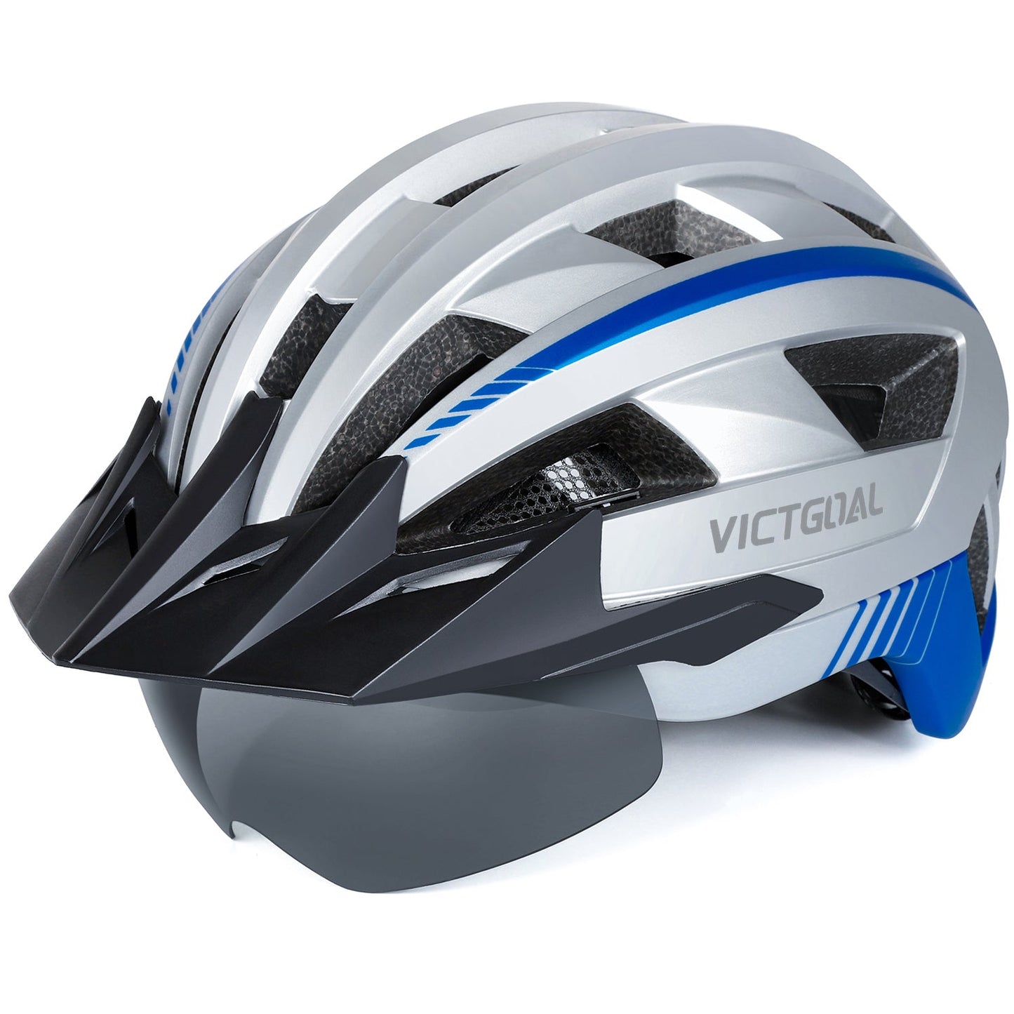 VICTGOAL Bike Helmet for Men Women with Led Light Detachable Magnetic Goggles Removable Sun Visor Mountain & Road Bicycle Helmets Adjustable Size Adult Cycling Helmets VICTGOAL