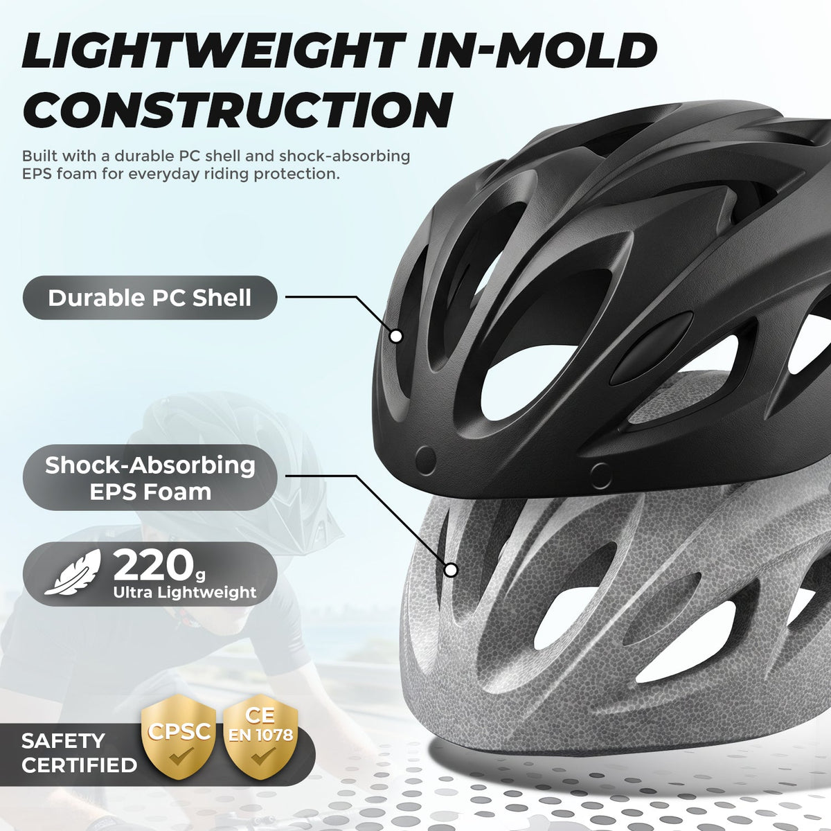 helmet with built in goggles VIcTgOAL Bike USB Rechargeable Rear Light Detachable Magnetic Removable Sun Visor Mountain Road Bicycle Helm Color:Heather Gray-Black Strap Handschuhe Lang, 1 Paar Ergometer comfortable fit