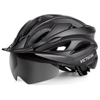 Black VICTGOAL bike helmet with large tinted shield, side view