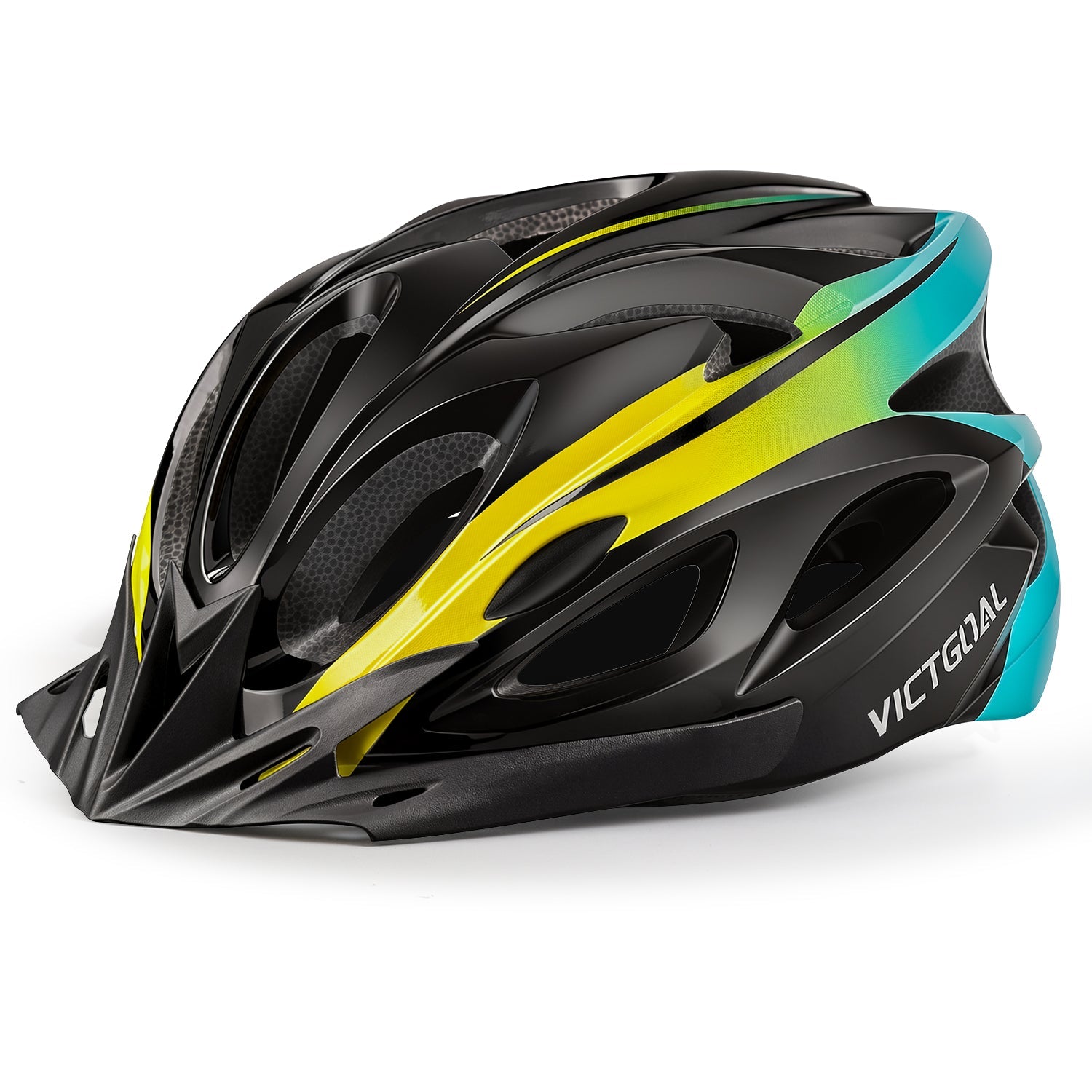 Black and cyan VICTGOAL bike helmet, side view