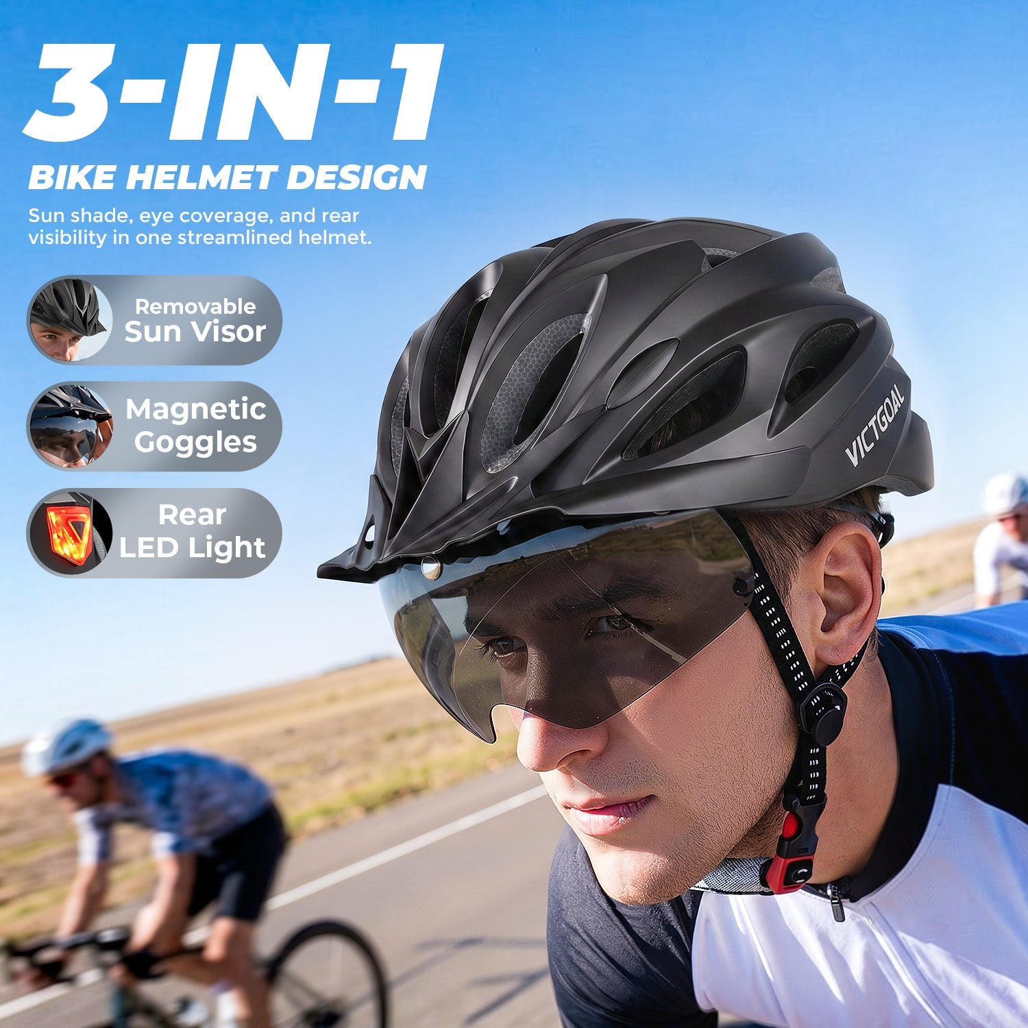 bike helmet visibility VIcTgOAL with USB Rechargeable Rear Light Detachable Magnetic Goggles Removable Sun Visor Mountain Road Bicycle Helm BAGS|TOTES Mission Workshop Meridian Backpack Select Rod Length - Weight:7'9